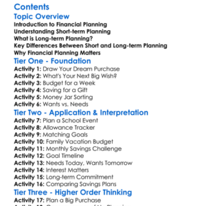 Short-Term Vs Long-Term Financial Planning Worksheet Activity Booklet