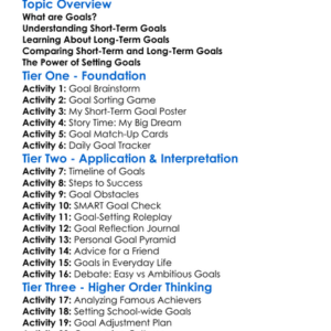 Short-Term Vs Long-Term Goals Worksheet Activity Booklet