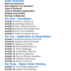 Shortcuts And Workflow Optimization Worksheet Activity Booklet