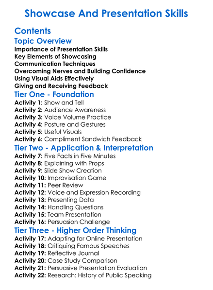 Showcase And Presentation Skills Worksheet Activity Booklet