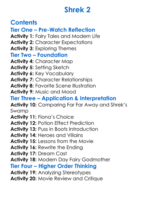 Shrek 2 Worksheet Activity Booklet