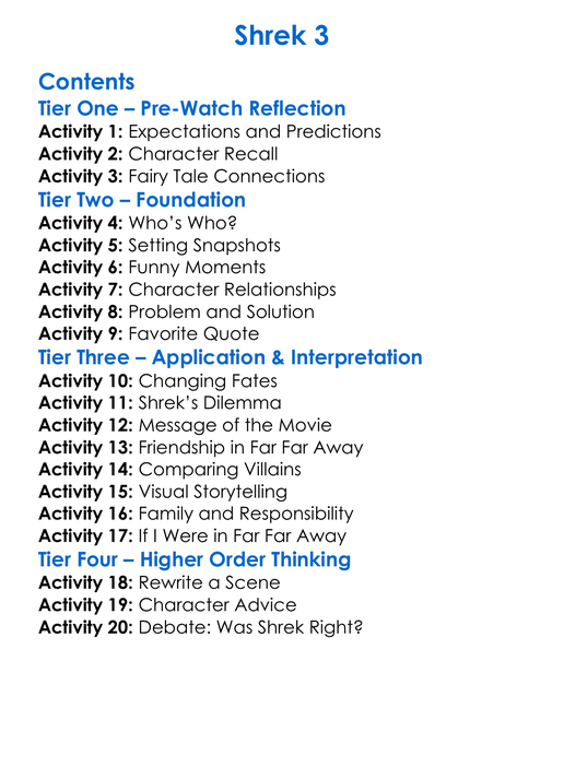 Shrek 3 Worksheet Activity Booklet