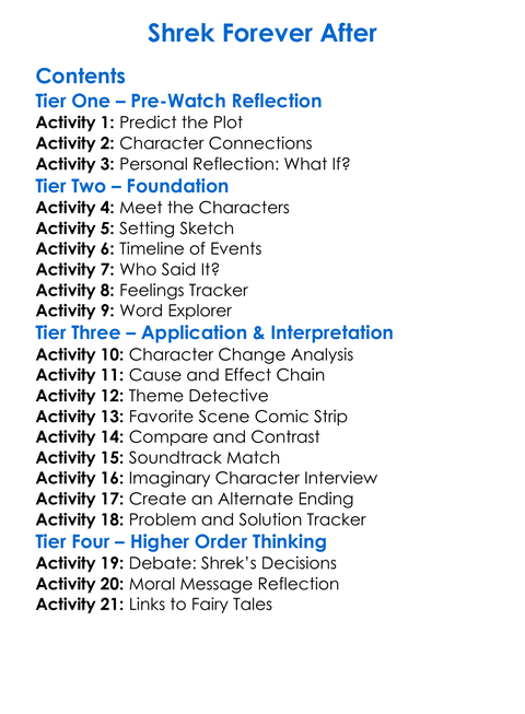 Shrek Forever After Worksheet Activity Booklet