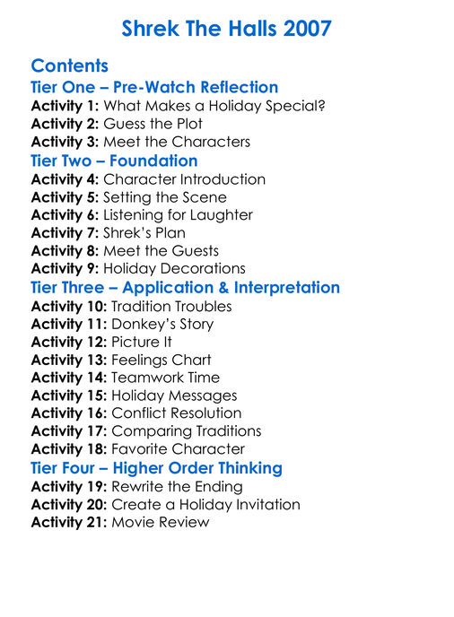 Shrek The Halls 2007 Worksheet Activity Booklet