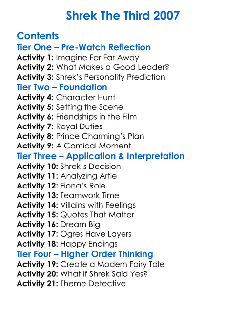 Shrek The Third 2007 Worksheet Activity Booklet