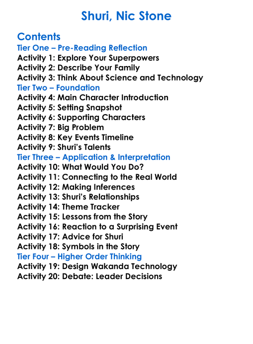 Shuri Nic Stone Worksheet Activity Booklet
