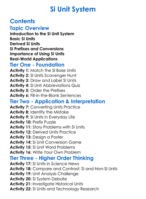 Si Unit System Worksheet Activity Booklet