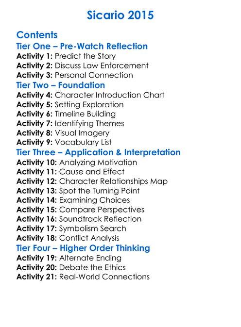 Sicario 2015 Worksheet Activity Booklet