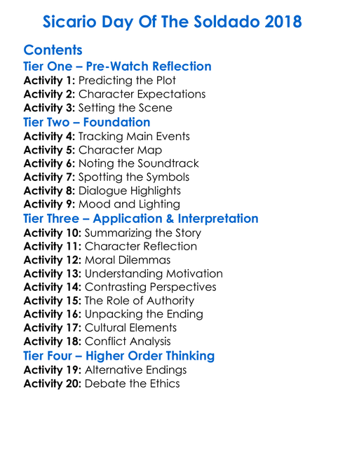 Sicario Day Of The Soldado 2018 Worksheet Activity Booklet