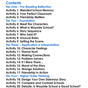Sideways Stories From Wayside School Louis Sachar Worksheet Activity Booklet