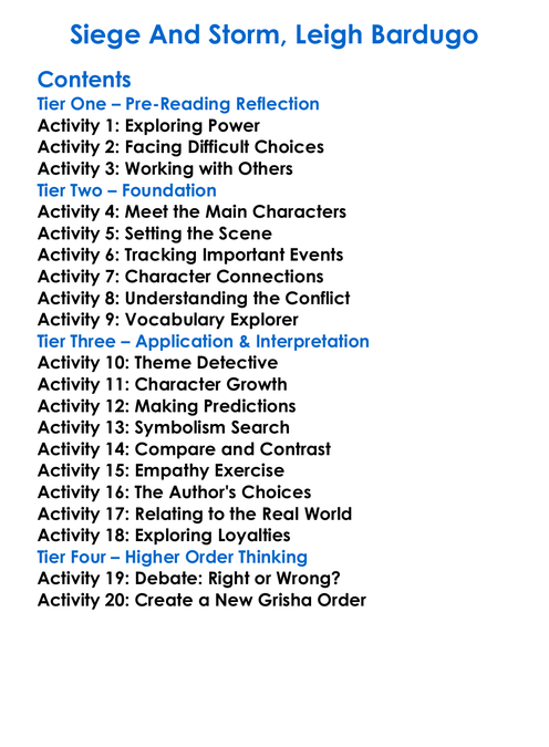 Siege And Storm Leigh Bardugo Worksheet Activity Booklet
