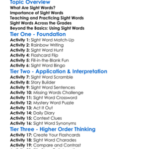 Sight Words For Primary Level Worksheet Activity Booklet