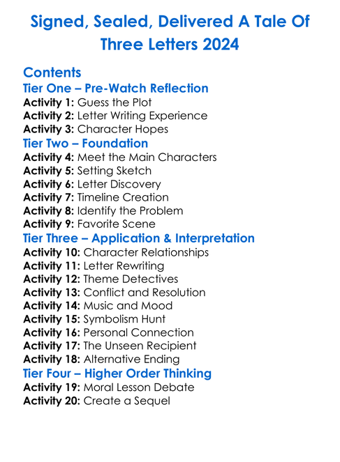Signed Sealed Delivered A Tale Of Three Letters 2024 Worksheet Activity Booklet