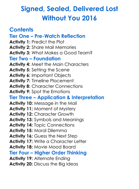 Signed Sealed Delivered Lost Without You 2016 Worksheet Activity Booklet