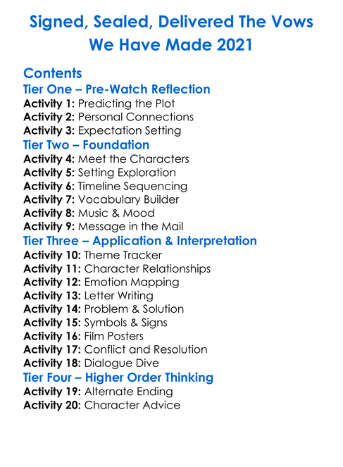 Signed Sealed Delivered The Vows We Have Made 2021 Worksheet Activity Booklet