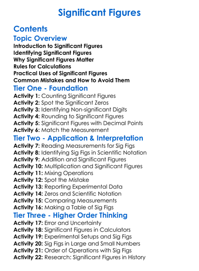 Significant Figures Worksheet Activity Booklet