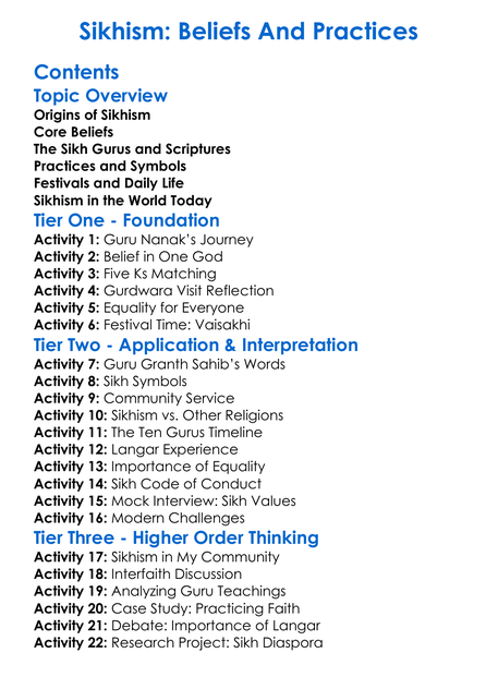 Sikhism Beliefs And Practices Worksheet Activity Booklet