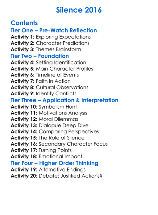 Silence 2016 Worksheet Activity Booklet