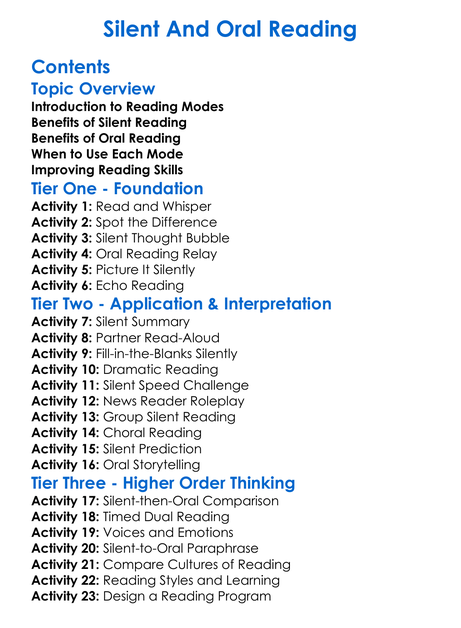 Silent And Oral Reading Worksheet Activity Booklet