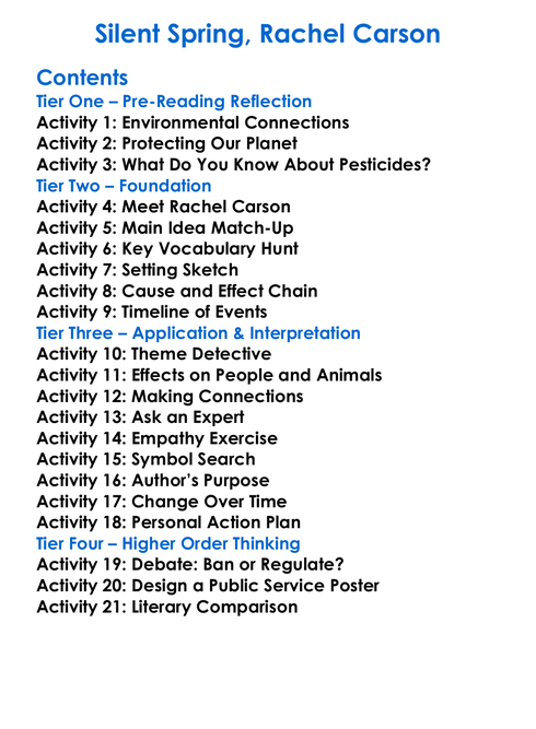 Silent Spring Rachel Carson Worksheet Activity Booklet