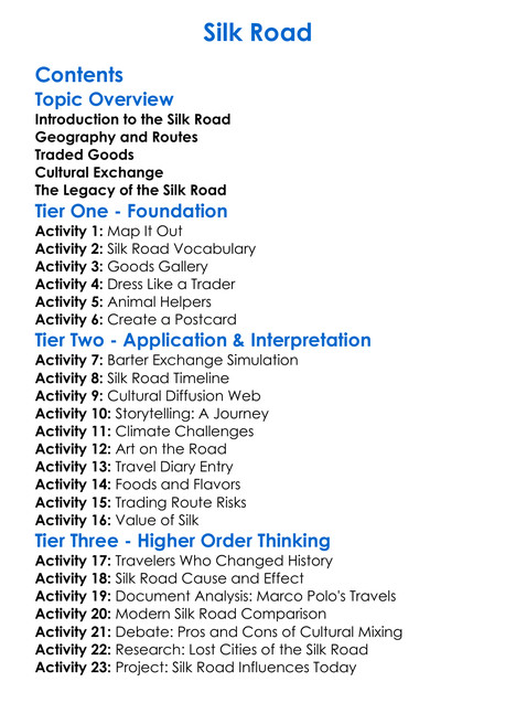 Silk Road Worksheet Activity Booklet
