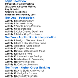 Silkscreen And Printmaking Worksheet Activity Booklet