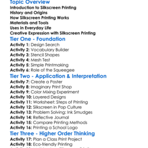 Silkscreen Printing Basics Worksheet Activity Booklet
