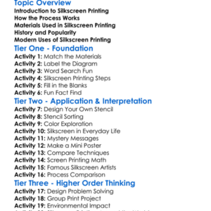 Silkscreen Printing Worksheet Activity Booklet