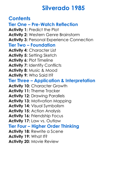 Silverado 1985 Worksheet Activity Booklet
