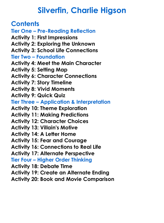 Silverfin Charlie Higson Worksheet Activity Booklet