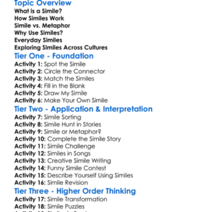 Simile Worksheet Activity Booklet