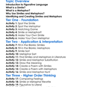 Similes And Metaphors Worksheet Activity Booklet