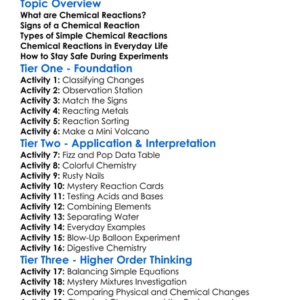 Simple Chemical Reactions Worksheet Activity Booklet