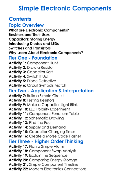 Simple Electronic Components Worksheet Activity Booklet