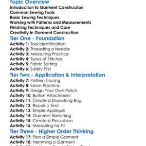 Simple Garment Construction Worksheet Activity Booklet