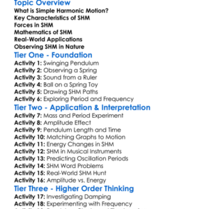 Simple Harmonic Motion Worksheet Activity Booklet