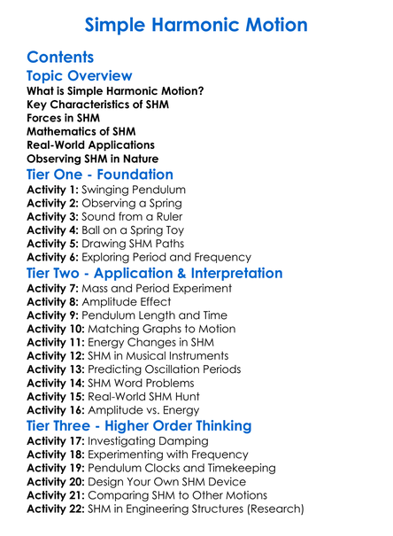 Simple Harmonic Motion Worksheet Activity Booklet