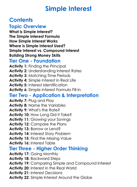 Simple Interest Worksheet Activity Booklet