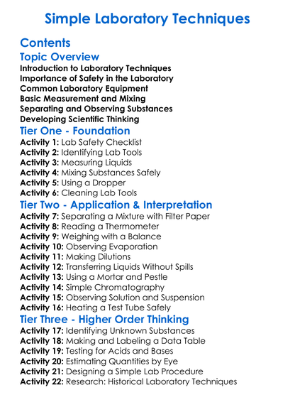Simple Laboratory Techniques Worksheet Activity Booklet