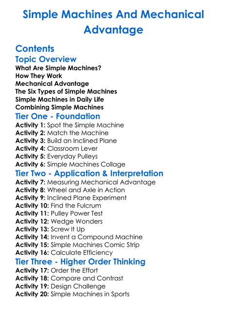 Simple Machines And Mechanical Advantage Worksheet Activity Booklet