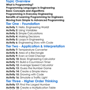 Simple Programming For Engineering Worksheet Activity Booklet