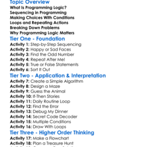 Simple Programming Logic Worksheet Activity Booklet