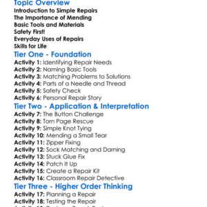 Simple Repairs And Mending Worksheet Activity Booklet