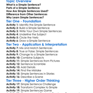 Simple Sentences Worksheet Activity Booklet