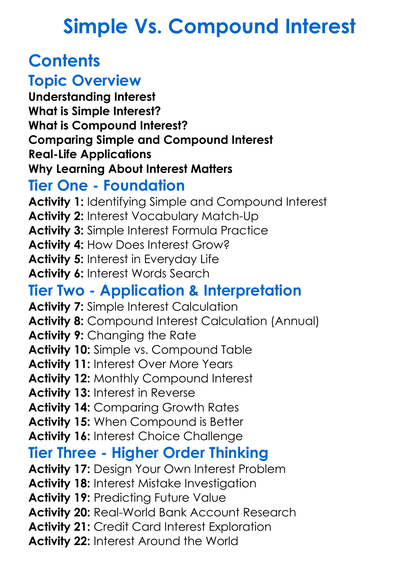 Simple Vs Compound Interest Worksheet Activity Booklet