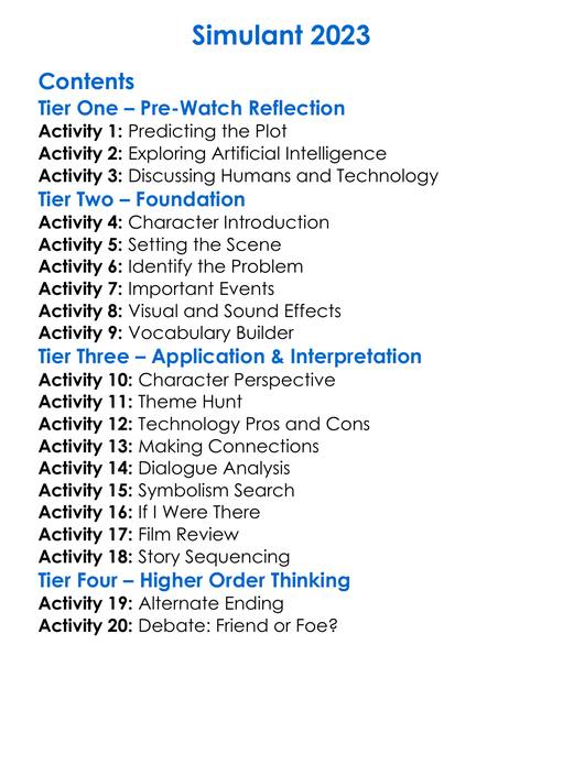 Simulant 2023 Worksheet Activity Booklet