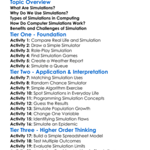 Simulation In Computing Worksheet Activity Booklet