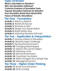 Simulation Software For Robotics Worksheet Activity Booklet