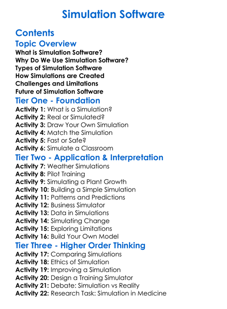 Simulation Software Worksheet Activity Booklet