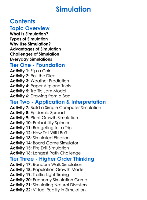 Simulation Worksheet Activity Booklet